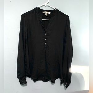 Forever 21 black satin half button blouse top Large